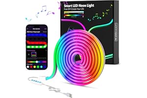 MeRGBW-Home LED Neon Rope Lights, 6.6FT/2M RGB LED Strip Lights App Control, Music Syncing, LED Neon Lights Strip Flexible DIY Design for Bedroom, Living, Gaming, Kitchen, Indoor, Party Decoration