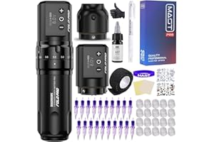 Dragonhawk Fold Pro Kit de Machine à Tatouer Sans Fil avec 2 Batteries – 7 Stroke Length (2.4-4.2mm) – 20 Aiguilles à Tatouer pour Liner and Shading