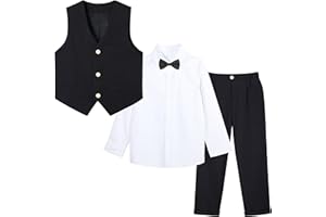 LOLANTA Traje de Etiqueta de 4 Piezas para niño, Conjunto de Chaleco, Ropa de Fiesta de Cumpleaños para Niños, Beige/Azul/Gris/Verde, 2-11 años