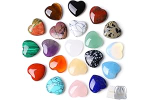 ‎QINJIEJIE QINJIEJIE 20 Stück Herz Edelsteine Kristall Glückssteine Bunte Herz Natürliche Edelstein Steine Amethyst Rosenquarz Dankeschön Geschenke Klein Reiki Kristalle 0,6 Zoll
