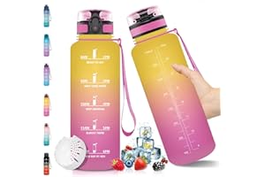 Vikaster Borraccia, 1500ML Durevole, Borraccia Motivazionale, Riutilizzabile, Bottiglia Acqua, A Prova di Perdita, Bottiglia Acqua per Scuola, Palestra, Ufficio, Campeggio, Sport