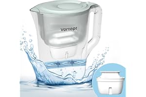 Vortopt Caraffa Filtrante per Acqua, 3.5 Litri Brocca Acqua Filtrante Verde per Migliorare il Gusto dell'Acqua del Rubinetto, Riduce Cloro e Piombo, Durata 3 Mesi, Senza BPA, L2 (1 Filtro Incluso)