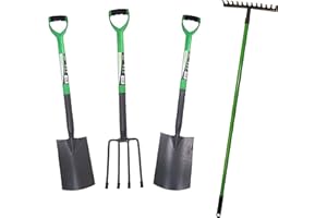 AAMEN Various Options Complete Gardening Tools Set – 2-Piece Fork and Spade, 4-Piece Garden Tools, Weed Brush, Lawn Edging Tool, and Leaf Rake – Dutch Garden Hoe, Garden Rake (12 Teeth Garden Rake)