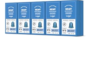 by Amazon Capsule caffè espresso decaffeinato compatibili con Nespresso, tostatura media, in alluminio, 100 unità, 5 confezioni da 20 - Certificato Rainforest Alliance