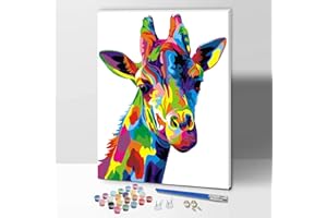 ifymei Dipingere con i Numeri per Bambini e Adulti Principianti, Kit Regalo da Disegno per Bambini e Bambine, Gioco Creativo per Bambini 6+ Anni - 30x40 cm - Con Telaio - Giraffa Colorati