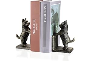 Tolida Decorative Cast Iron Bookends, Heavy Duty Book Ends, Creative Dog Style Bookends to Hold Books Stopper for Heavy Books for Bookshelves, Office Desk, etc. (Retro Black Gold, Dog)