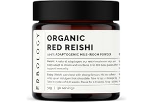 Erbology Fungo Reishi in Polvere Bio 50 Porzioni - 21% Beta-glucani - Supporto Immunitario - Ganoderma Lucidum - Coltivato in Modo Sostenibile in Europa - Vegano - Senza Additivi o Conservanti