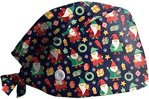 chiphop Berretto da Infermiera, Cappello con Stampa Natalizia, Cuffia Chirurgica con Fascia Regolabile, Cappello per Dottore Infermiera Cuoco cosmetologi