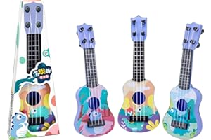 WANDERGO Ukulélé pour enfants de 25,2 cm, 1 mini guitare de simulation, 4 cordes réglables, guitare pour enfants de plus de 3 ans, cadeau débutant, éclairage musical, style aléatoire