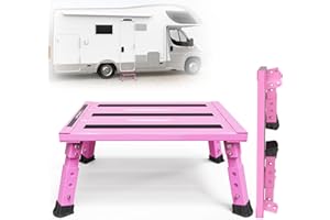DEPSUNNY Adjustable RV Step Stool, Light Weight Aluminum RV Steps, Foldable Legs, Wide Anti-Slip Surface, Supports Up to 1,000 lb, Easy to Carry(Pink)
