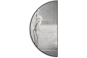 ‎RAMIX Ramix Wandspiegel in pulverbeschichtetem Aluminiumrahmen Schwarz Loft Rechteckig Rund Oval Halbkreis Wohnzimmer Schlafzimmer Bad Garderobe Flur (Schwarz, K1 - Halbkreis 100x50cm)