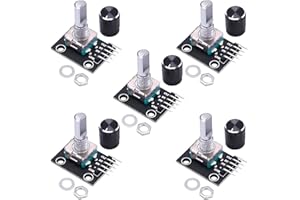 Taiss 5 pezzi KY-040 modulo encoder rotativo con tappo pulsante nero 15 ×16,5 mm KY-040+knob