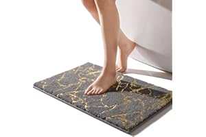 QJHOMO Tapis de bain antidérapant lavable - Gris - Tapis décoratif doré - Accessoire de salle de bain de luxe - En microfibre douce et absorbante - Pour salle de bain - 40 x 60 cm