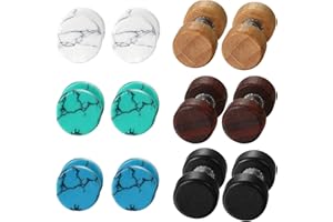 Aroncent 6 Paires Boucle d Oreille Femme Homme, Clous d Oreilles Haltère Classique Taille 8 mm en Acier Inoxydable en Bois Fantaisie Bijoux Simple Cadeau pour Femme Homme 6-Couleurs