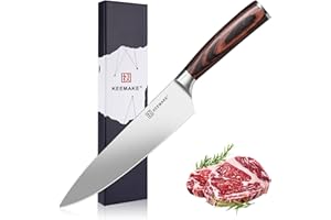 KEEMAKE Coltello da Cucina Professionale Chef 20cm, Coltelli Verdure Carne in Acciaio Inossidabile per Ristorante, Manico in Pakkawood