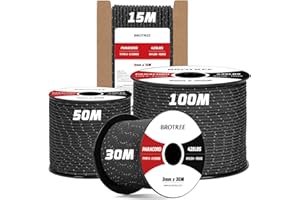 Brotree Paracorde 3mm 15M 100% Nylon Corde Paracorde 425 3 Brins Corde Parachute Type II pour Extérieur, Artisanat - 192kg Charge de Rupture (Réfléchissant Noir)