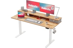 ‎AGILESTIC Agilestic Höhenverstellbarer Schreibtisch mit 2 Schubladen, 140 x 60 cm Stabiler Schreibtisch Höhenverstellbar Elektrisch, Ergonomischer Steh-Sitz Tisch Computertisch, Hellbraun