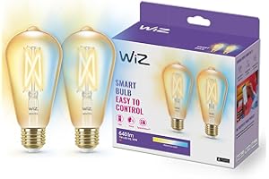 WiZ - Bombilla inteligente Filamento LED Wi-Fi, 6,7w (Eq. 50w) E27 ST64, Luz Blanca Cálida a Fria Regulable, con tecnología SpaceSense y compatible con Alexa y Google Home - Pack de 2