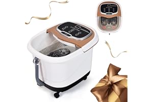 RELAX4LIFE Bain de Pieds Hydromasseur, Bain Massage Électrique avec Minuterie 10-60 Min, Température Réglable 35-48°C, Thalasso Pied avec Rouleaux Amovibles, Roues Verrouillables pour Détendre Pieds