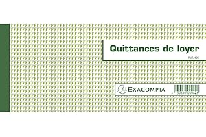 Exacompta - Réf. 42E - 1 Carnet à souche "Quittances de loyer" 50 feuillets - Format horizontal de la quittance : 10,1x16,5 cm
