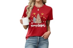 heekpek Tee Shirt Noel Femme Col Rond T-Shirts à Manches Courtes Coton Tshirt de Noel Haut Décontracté Drole T Shirt avec Impression