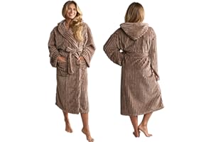 OHS Ribbed Fleece Dressing Gown, Super Soft Ladies Dressing Gowns Winter Warmer Gifts for Women Luxury Fleece Loungewear Womens Robes Ribbed Design - One Size