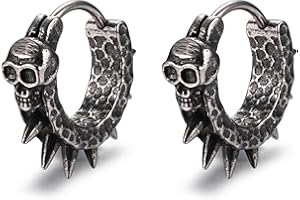 GTHIC Punk Spike Huggie Hoop Earrings for Women Edgy Skull Rivet Earrings Vintage Gothic Earrings for Men Stainless Steel Jewelry Gift