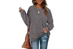 Aokosor Jumpers for Women Fuzzy Sweater Ladies Crewneck Tops Rainbow Striped Sweatshirt