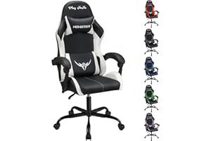 PLAY HAHA haha Gaming Ergonomic Swivel Chair - Office/Work Desk Chair with Lumbar Pad - Leather, White