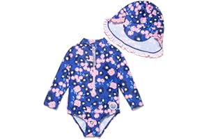 Mazuliso Baby Bambina UPF50+ Costume da Bagno Intero Maniche Lunga con Cerniera e Cappello