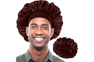 COMNICO Schlafmütze Satin Bonnet für Herren, Nacht Schlaf Mütze Verstellbare Schlafmütze aus Seidensatin Einlagig Dehnbares Bindeband Breit Weich Verstellbare Haarhaube Große Seidenhauben