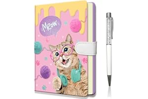 DWIYITTN Cat Notebook for Girls, Gifts for Teens Hardcover Girls Journal with Pen and Magnetic Buckle Closure 192 Pages 19x13.5cm Lined Undated Diary