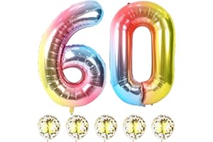 LINGQIANG Folienballon Zahl 60 Regenbogen, Riesen 40" Luftballon 60. Geburtstag mit Gold Konfetti Ballons, Bunt Zahlen 60 Luftballons für Frau 60 Jahre Geburtstagsdeko Jubiläum Party Deko, Fliegt mit Helium