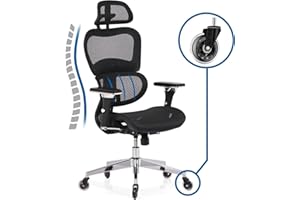 KLIM K800 ergonomiczne krzesło biurowe, ergonomiczne krzesło z dynamicznym podparciem lędźwiowym, ergonomiczne krzesło biurowe, podłokietniki 4D i regulowany zagłówek, kółka odporne na zarysowania