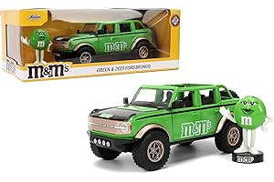 Jada Hollywood Rides M&M'S 2021 Ford Bronco z zieloną metalową figurką M&M'S - odlewany samochód z otwieranymi drzwiami, skala 1:24, wiek 8+, kolekcjonerska zabawka dla dzieci i dorosłych