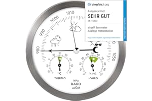 AIRSELF Wetterstation analog aus Edelstahl mit Barometer, Thermometer und Hygrometer für innen und außen