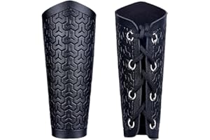 GORGECRAFT 2PCS Leather Gauntlets Wristband Black Leather Arm Guards Medieval Mountain Pattern Armour Bracers Retro Adjustable PU Leather Armband Armor Cuff for Halloween Knight Cosplay Costumes