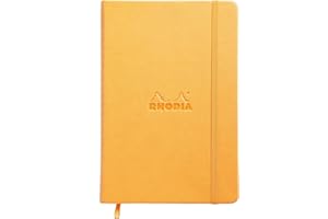 RHODIA 118768C – Twardy notes Webnotebook – Pomarańczowy – Format A5 – W kropki – 192 strony – Papier Clairefontaine – Zakładka, gumka – Ekoskóra