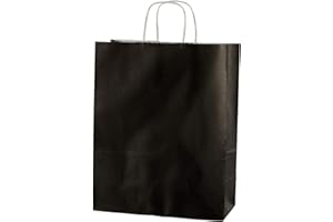 Thepaperbagstore 30 Sacs Cabas en Papier De Qualité Supérieure À Poignées Torsadées - Noir - Moyenne 250x110x310mm