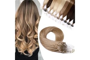 ELAILITE 1g Human Hair Extensions Real Remy Hair Micro Ring Loop Beads Straight - 50 Strands 50g (#27 Dark Blonde, 18 inches)