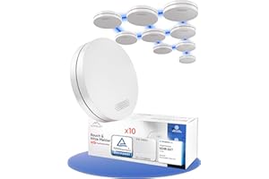 ALPENLUFT Rauchmelder Funk Vernetzt 10 Jahre Batterie, Rauchwarnmelder & Hitzemelder 2in1, Feuermelder, Brandmelder, Funkrauchmelder Vernetzbar | Ohne Bohren, Ohne LED Blinken 10er Set