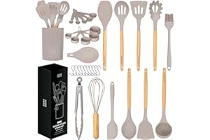 HOME HERO Utensili Cucina Set Termoresistenti al Calore e Antiaderente - Mestoli Spatola Cucchiaio Frusta Pinze Forbici (33 pezzi Silicone Set)