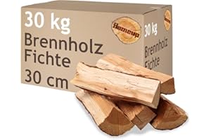 ‎FLAMEUP Brennholz Fichte Kaminholz 5-500 kg Holz 30 cm Für Ofen und Kamin Kaminofen Feuerschale Grill Feuerholz Holzscheite Wood Kammergetrocknet Flameup, Menge:30 kg