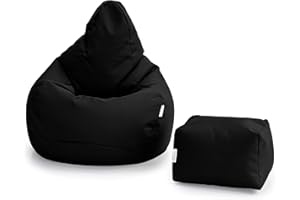 Loft 25 Gaming Sitzsack Outdoor | Gaming Sessel für den Innenbereich des Wohnzimmers im Freien | Wasserbeständig | Ergonomisches Design zur Körperunterstützung | Langlebig (Schwarz, Sitzsack Set)