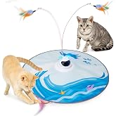 Toozey Cat Toy, Electric Hideaway Game with 3 Interchangeable Feathers, Rechargeable, Self-Entertainment Smart Toy with Remot