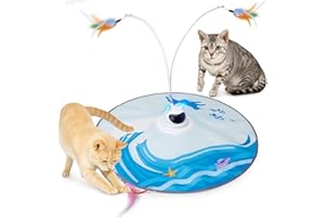 Toozey Interaktives Katzenspielzeug mit 3 abnehmbaren Federn, Elektrisches Katzenspielzeug mit Federautomatik & USB-Aufladung, Selbstbeschäftigungspielzeug für Katzen jeden Alters, Blau