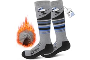 Findway Calze da Sci per Bambini,Calze Termiche per Bambini in Lana Merino Ragazzi Ragazze Calzini da Neve Traspiranti Calzini da Sci Lunghi Invernali per Sci Pattinaggio Snowboard,2 Paia/3 Paia