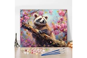 TISHIRON Flowers and Red Panda Oil Paint by Number for Adults Landscapes DIY Animal Paint by Numbers for Beginner Kids Floral Canvas for Painting Acrylic Pigment Art Crafts for Home Office 16"x20"(Frameless)
