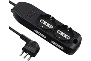 Electraline 61995 Multipresa 6 Posti, 2 Polivalenti, 4 Bivalenti 10/16A, Cavo 2 m, Spina Piccola 10A, Nero