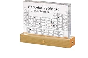 EUNEWR Układ okresowy, układ okresowy z 83 prawdziwymi elementami z akrylu, przejrzysty układ okresowy z drewnianym uchwytem i kolorowymi światłami, dla studentów, nauczycieli, jako prezent, dekoracja do majsterkowania (typ A)